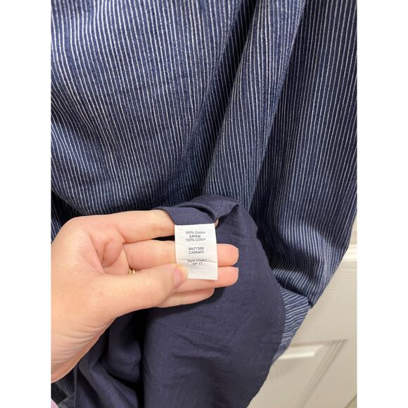 Madewell Off The Shoulder Pin Stripe Bell Sleeve Dress Size 4 Blue Minimal - Picture 6 of 11